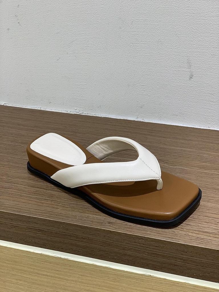 Vintage wedge heel high heels pinch flip-flops fairy shoes 2025 summer silver French sandals