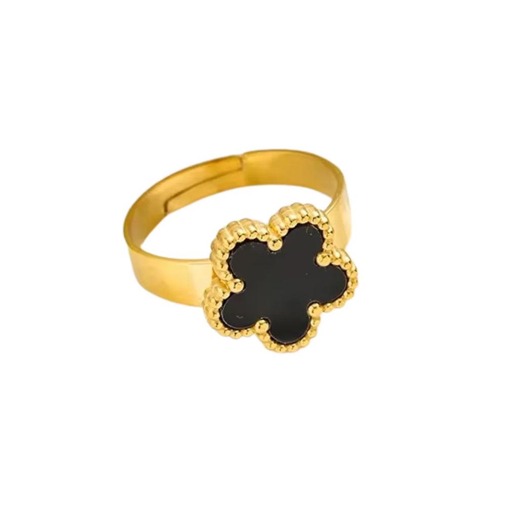 18K Gold-Plated Four-Leaf Clover Titanium Steel Ring for Women