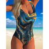 Summer Sexy Geometric Pattern Printed One-piece Swimsuit Slim Fit and Slimming, Deep U-back Design, Beach Pool Vacation Eye-catching Fashion Swimsuit