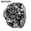 SANDA Women's Trendy LED Dual Display Waterproof Watch with Hourly Chime