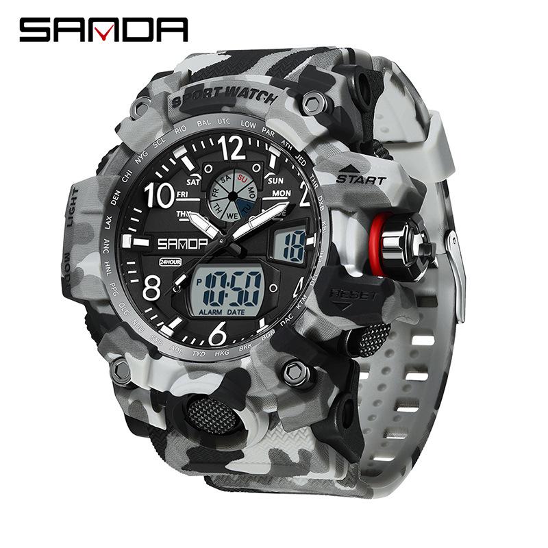 SANDA Women's Trendy LED Dual Display Waterproof Watch with Hourly Chime
