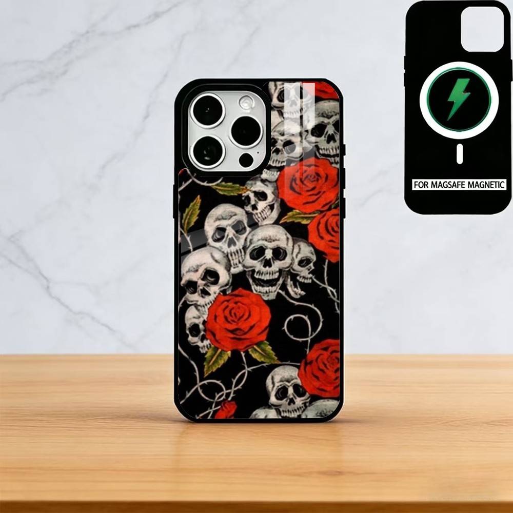Vintage Red Bats Skull Trendy Pattern Phone Case For iPhone17,16,15,14,13,12,11 Plus,Pro Magnetic with Magsafe Wireless Charging