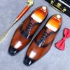 Fashion Business Formal Wear Pointed Toe Shoes Men's Leather Oxfords Male Cowhide Lining British Carved Mens Handmade Bullock Shoes