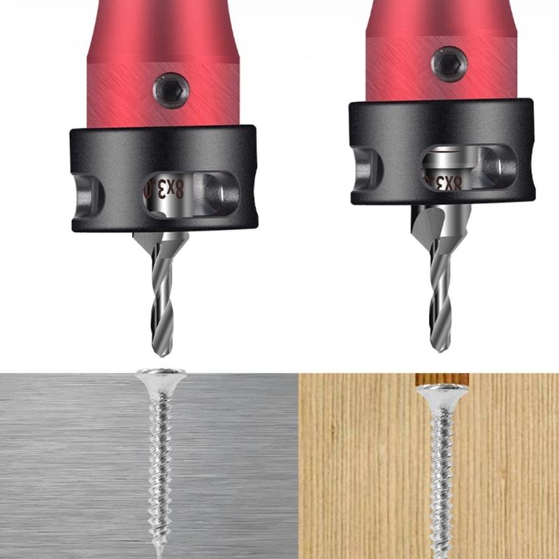 Multifunction Countersink Drill Bit Set with Adjustable Depth Stop Converts To 45 Degree Chamfer for Various Materials