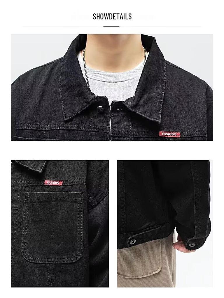 Men's Japanese Retro Denim Jacket - Turn-Down Collar, Loose Fit, American Street Style, Spring/Autumn Casual Workwear