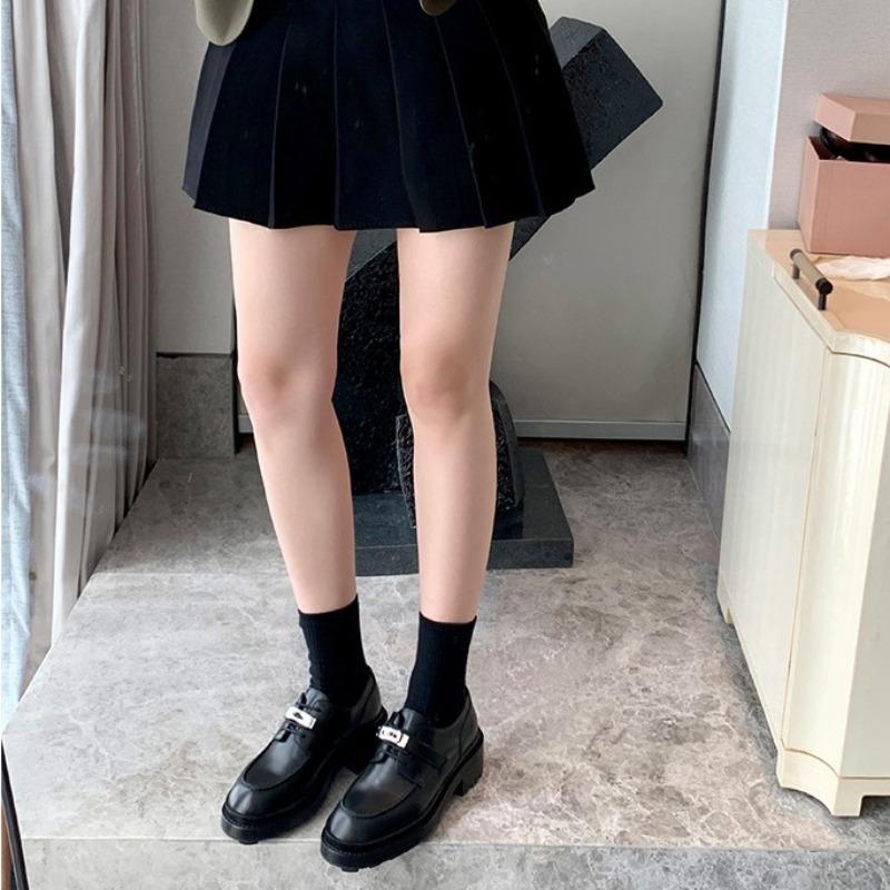 Whole Cowhide~ Retro Lock Leather Platform Women's Lace-up Thick Heel Muffin Single Shoes British Small Leather Shoes