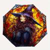 Stained Witch Wall Art: Magical Halloween DecorUmbrella, Portable 3-Fold Compact Umbrella,Christmas Gift ES455