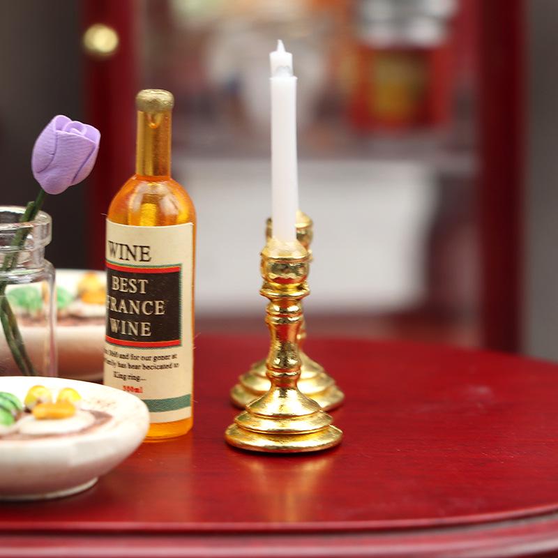 1:12 Dollhouse Miniature Furniture Accessories Gold Candlestick Pair