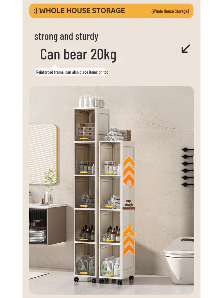Ultra-Narrow Storage Shelf: Multi-Layer Kitchen, Bathroom Side & Toilet Organizer Cabinet