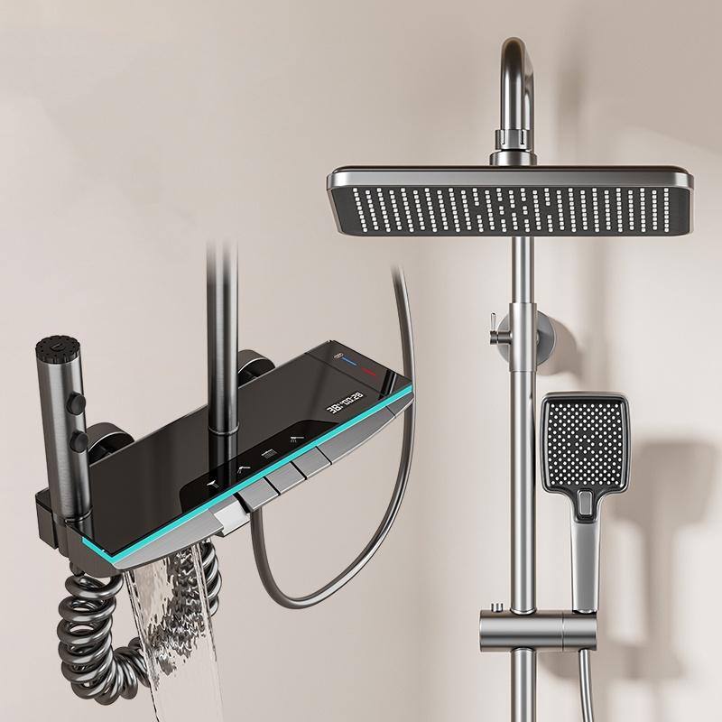 

Душевой набор с цифровым дисплеем для ванной комнаты, настенный, с 4 режимами, смеситель для душа с дождевой лейкой, для ванны, с горячей/холодной водой, душевая система