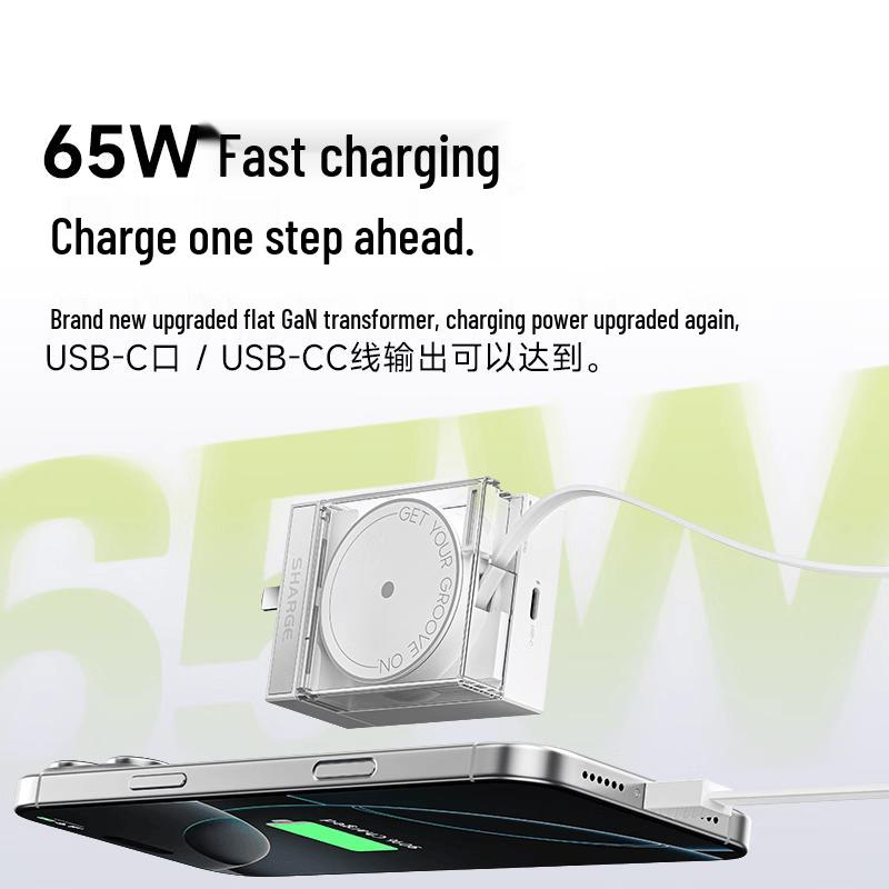 SHARGE 65W GaN Desktop Charger with Built-in Cable
