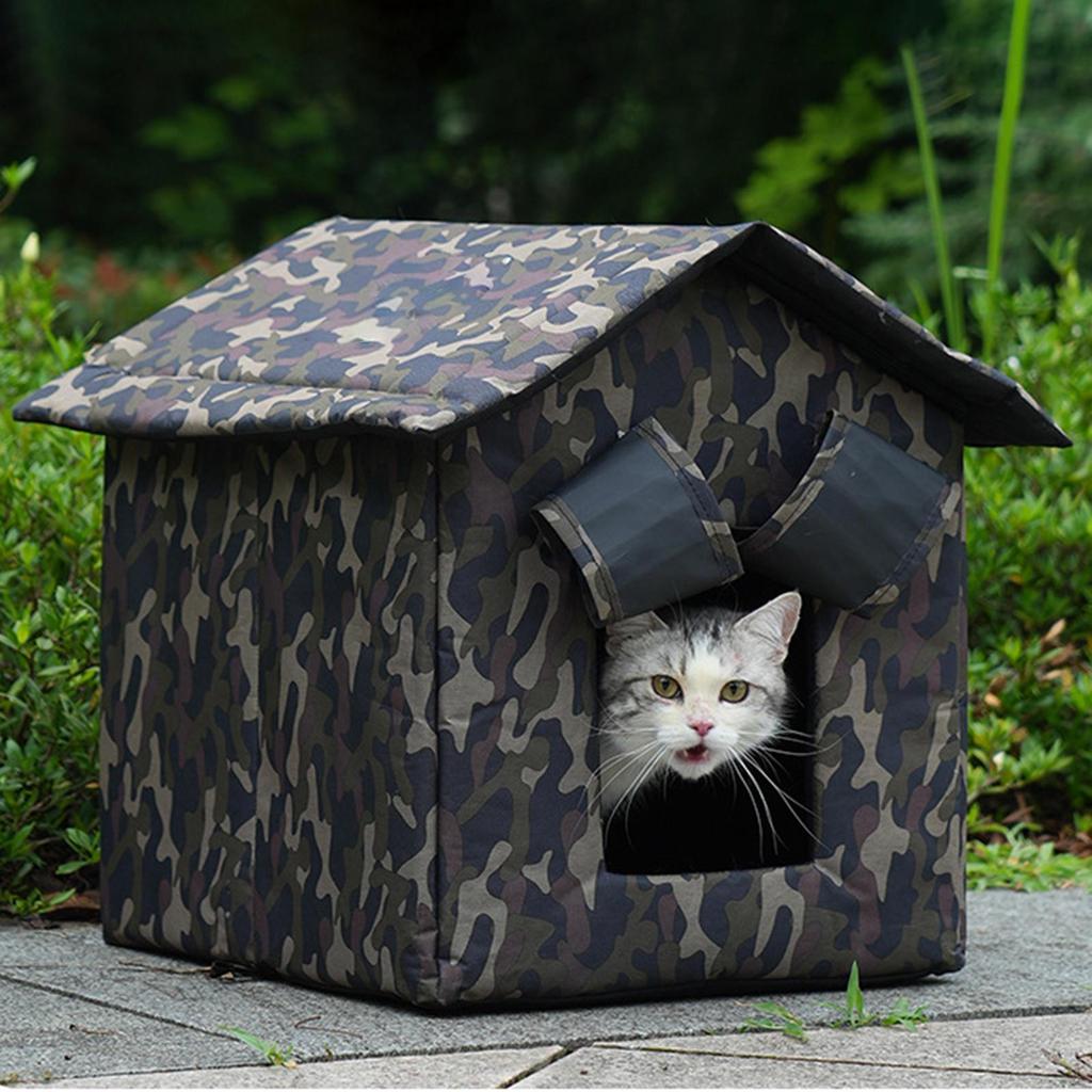 Outdoor Cat House Shelter Oxford Cloth Weatherproof Kitty Pet for Winter Backyard