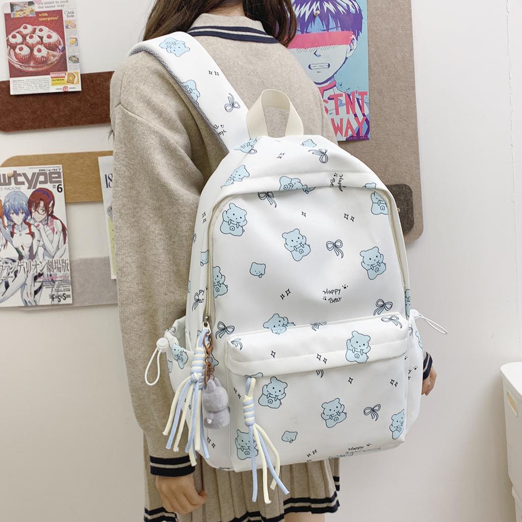 Schoolbag cute cartoon print casual backpack Korean version ins Harajuku versatile soft girl schoolbag large capacity lightweight backpack