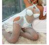 Women's Sexy Halterneck Tight Clothing Mesh Cross Elastic Hollow Bodysuit Sexy Open Crotch Jumpsuit Erotic Lingerie