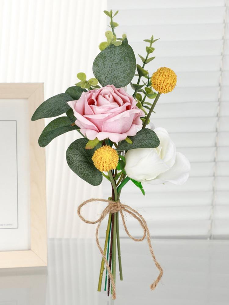 Silk Roses Artificial Bouquets Flower Arrangements Eucalyptus Leaves Wedding Bouquets Table Centerpieces Faux Greenery Stems for Vases Home Decoration