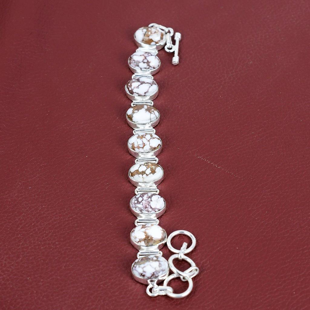 Wild Horse Magnesite Bracelet Natural Gemstone Jewelry Handmade Bracelet 925 Sterling Silver Bracelet Adjustable Chain Bracelet Gift for Mom