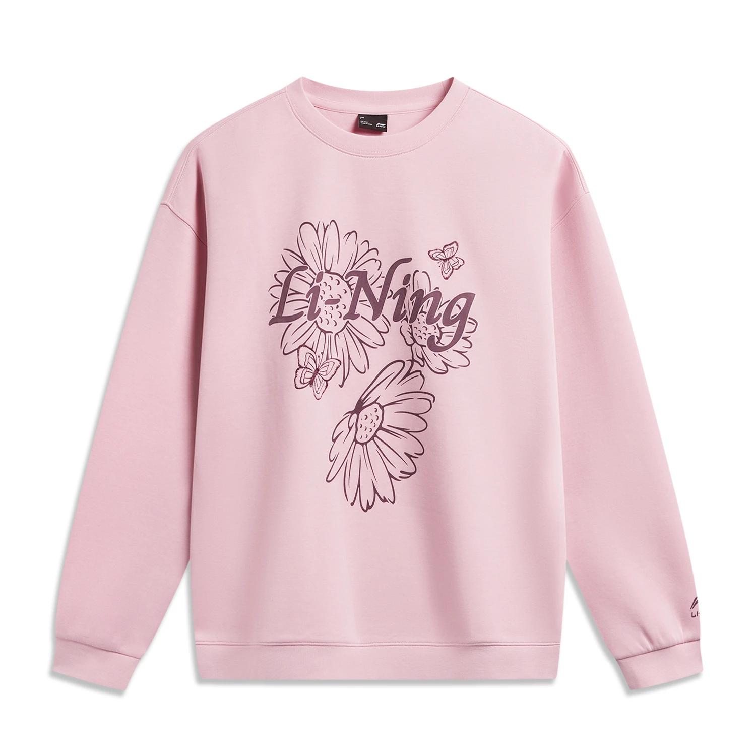 Спортивная модная серия Li Ning Круглый вырез Пуловер С принтом Свободный Повседневный Свитшот Женский свитшот AWDW386-3 XS