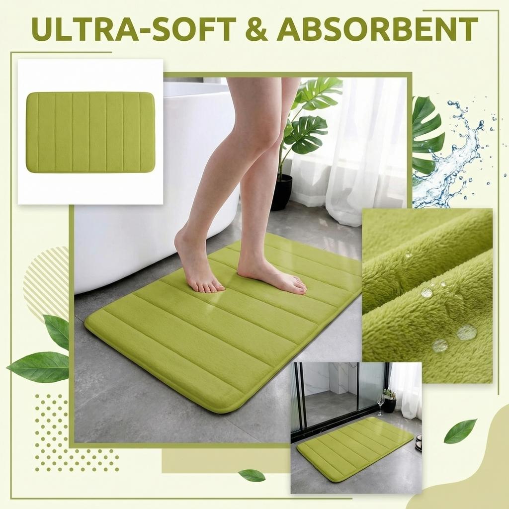 Absorbent Non Slip Bathroom Rug Coral Fleece Bath Mat Soft Comfortable Water Resistant Floor Mat for Shower Tub 40x60cm