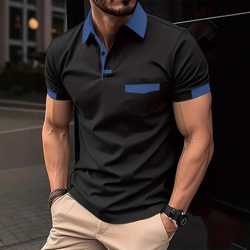 Summer Men's Fashion Breathable Color Block Pocket Men's POLO Shirt Sports Polo