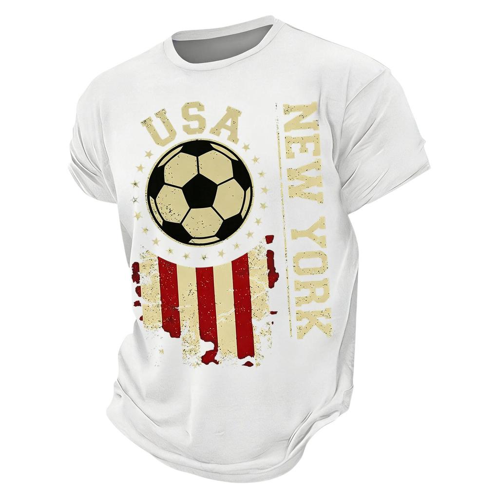 USA Soccer Graphic Tee Crew Neck Short Sleeve Casual T Shirt for Men with Distressed Print Design