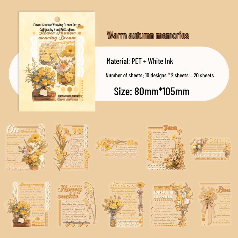 Dream Series Floral PET Stickers: 6 Styles, 20 Sheets - DIY Decorative Plant Design