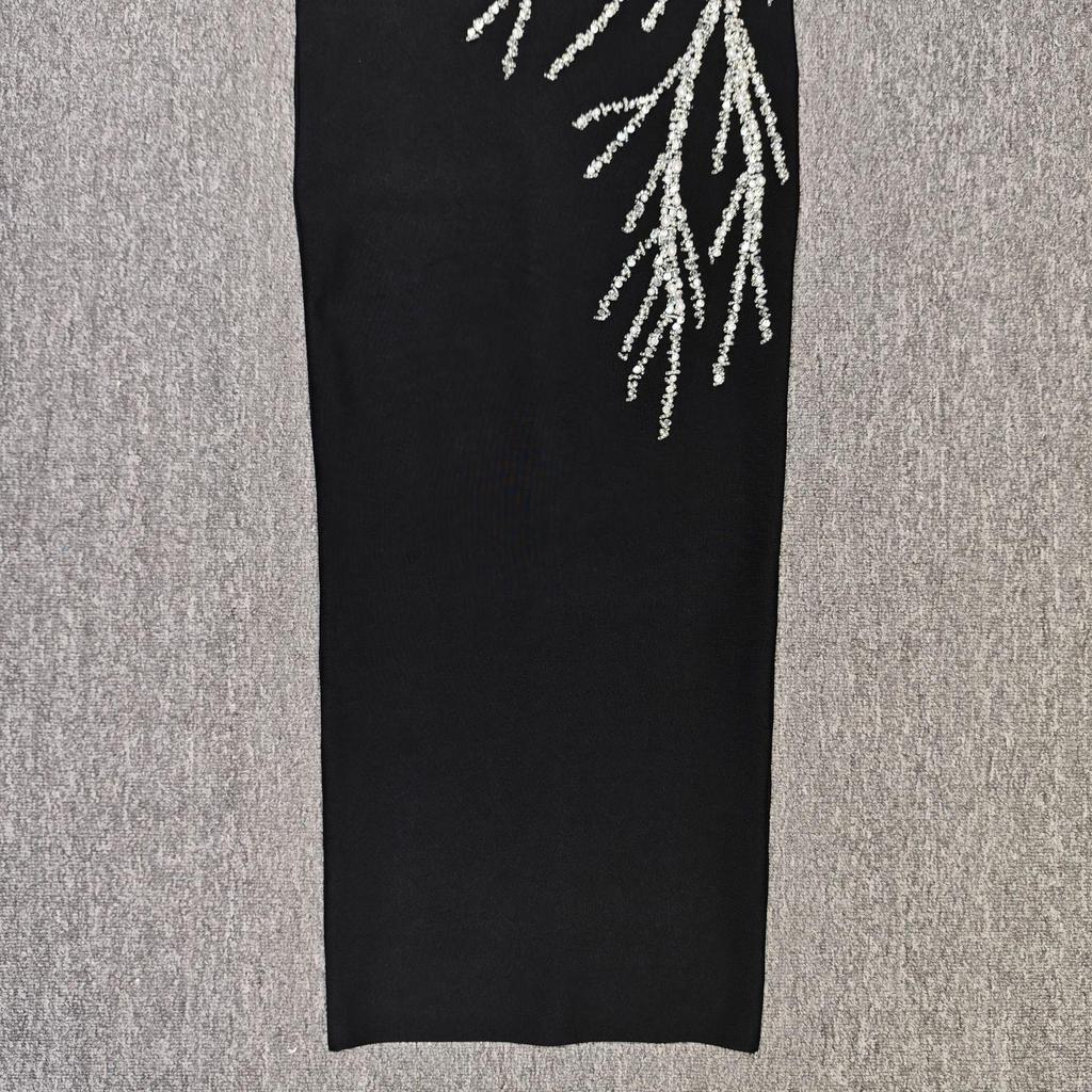 Elegant Handmade Beaded Off-the-Shoulder European & American Bandage Evening Dress