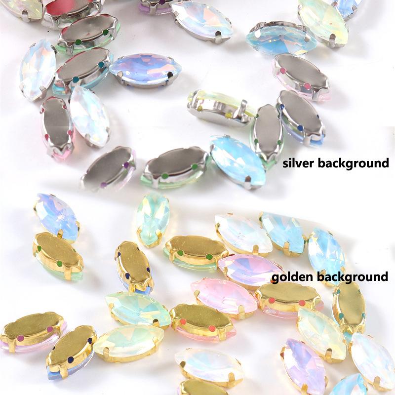 100 Pcs Glass Opal Claw Drill Horse Eye Hand Sewing Drill with Hole Mocha Rhinestone Single Claw DIY Jewelry Accessories Rhinestone Sew On Beads