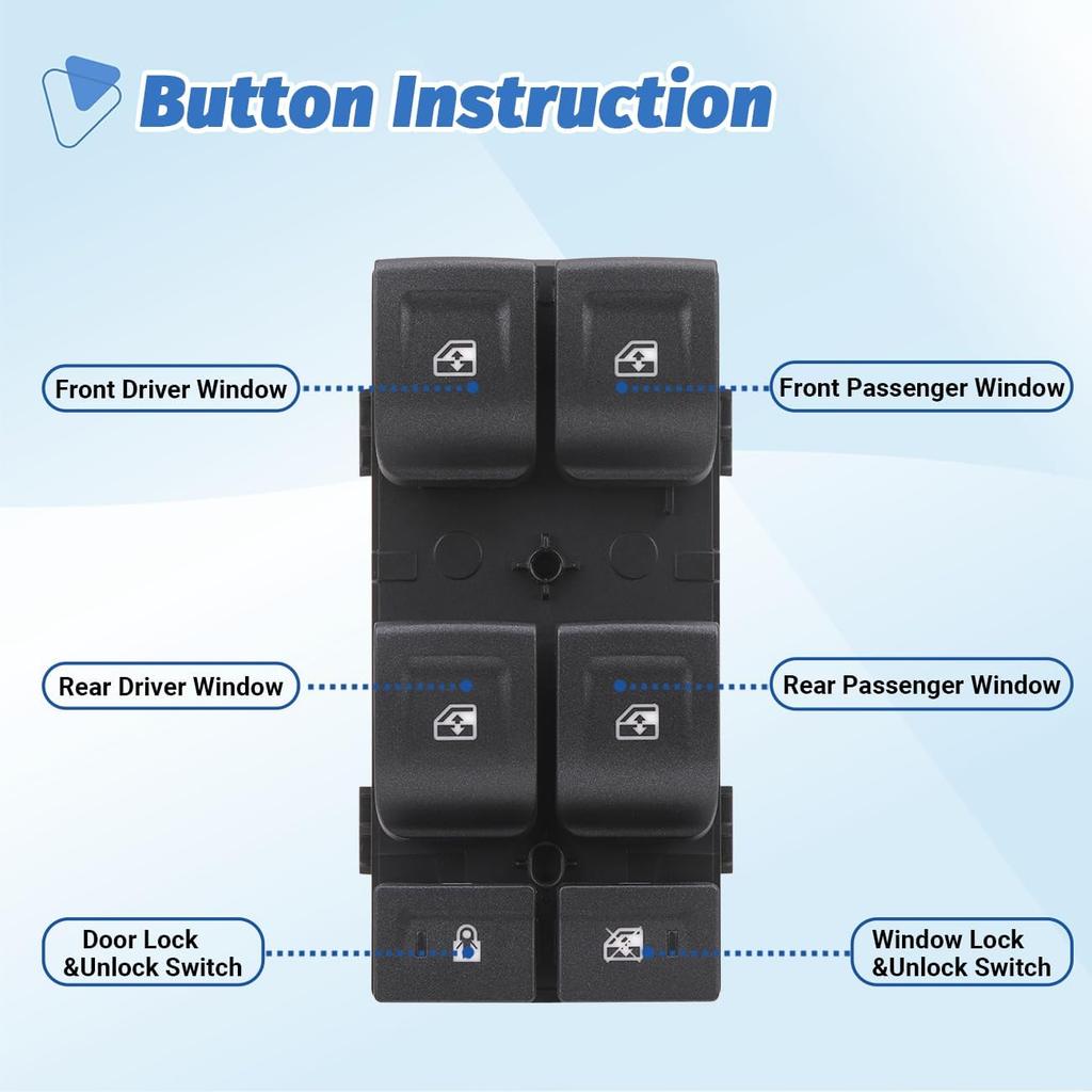 Power Window Switch Control Button Driver Side Compatible With 2014- Chevy Silverado 1500, 2015- Chevrolet Silverado & GMC Sierra 2500 HD 3500 HD,