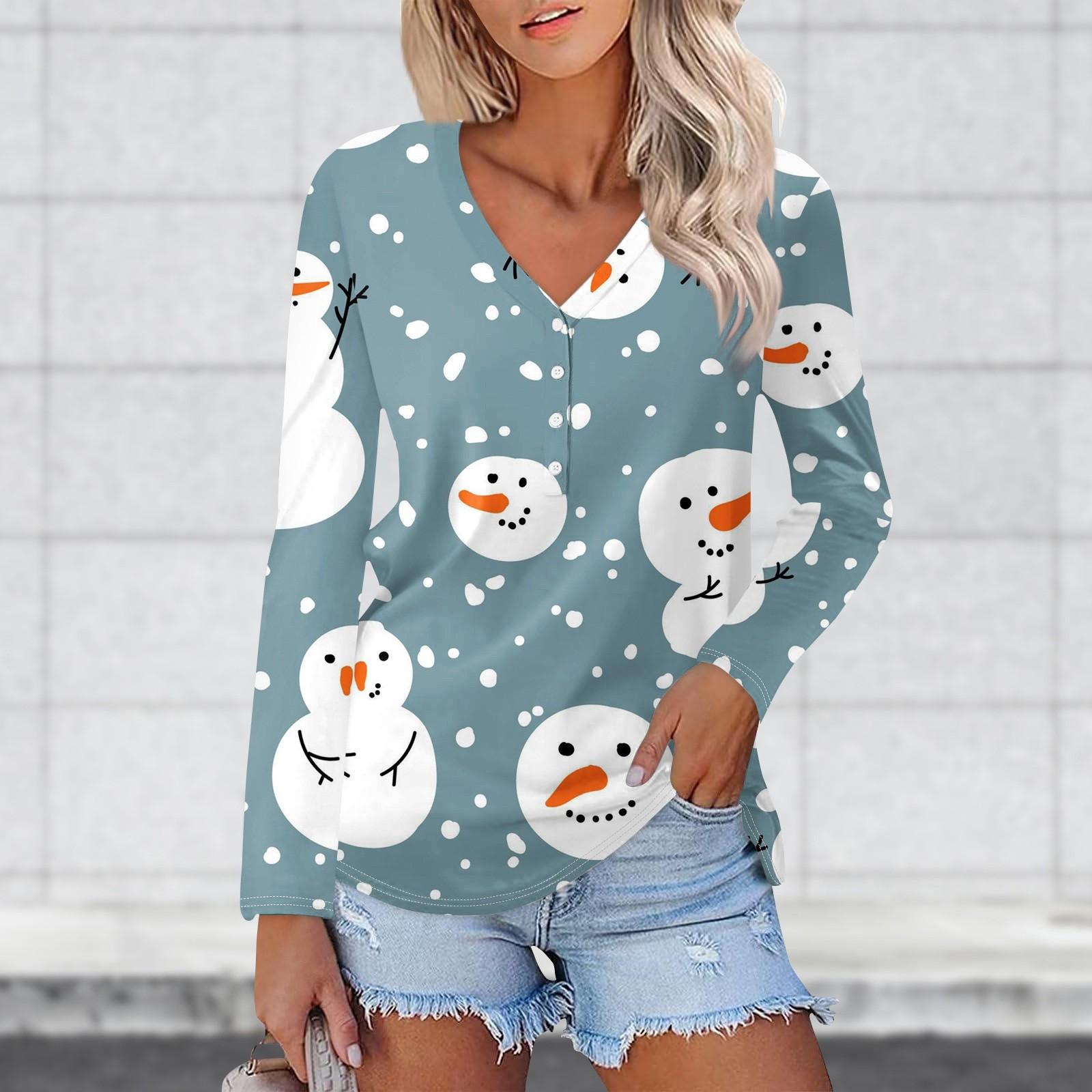 Женская повседневная мода сексуальный комфорт рождественские принты V-образный вырез — фото 3