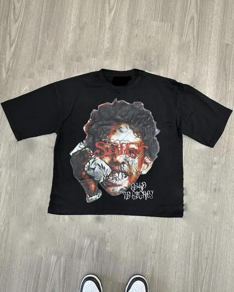 Chic American Anime Cartoon Street Hiphop Cotton Mens Fashion Loose Tshirt Graphic T Shirts Streetwear Harajuku Unisex Tees