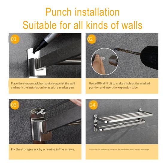 Towel Rack Foldable Towel Shelf with Movable Hooks Rustproof Wall