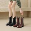 Fashion 2025 New Autumn/Winter Women Boots Round Toe Chunky Heel Boot Western Boots Zapatos De Mujer Mid-calf Boots Genuine Leather