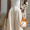 Women's High Waist Apricot Velvet Pants - Slim, Straight Leg, Spring/Fall Fashion
