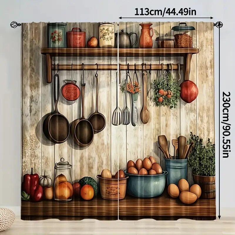 

Кухня в стилі ретро-фермерського будинку, візерункові штори з кулінарними мотивами, прикраси для вікон, прикраси для дому, прикраси для кімнати 14Wx39L(35x100CM)x2
