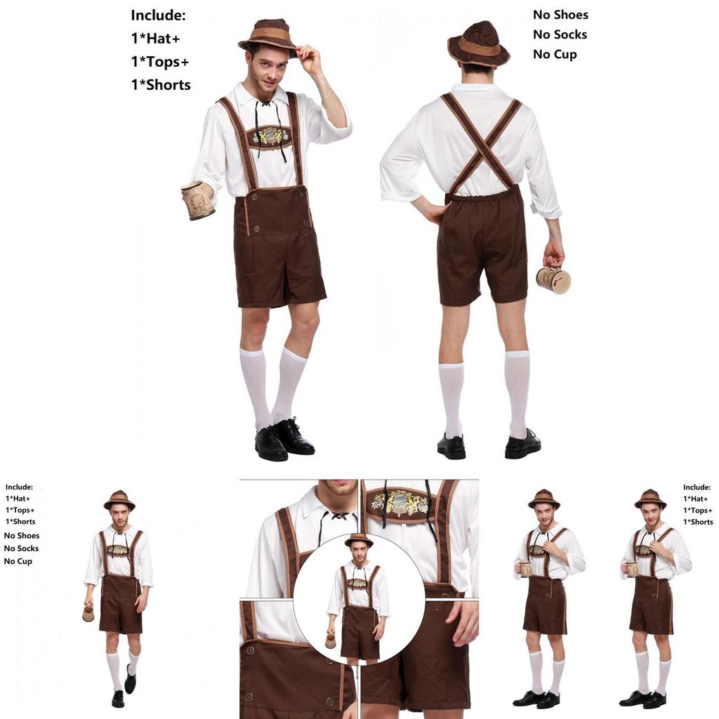 Stylish Men Oktoberfest Clothing Cosplay Costume Featuring Solid Shirt And Suspenders