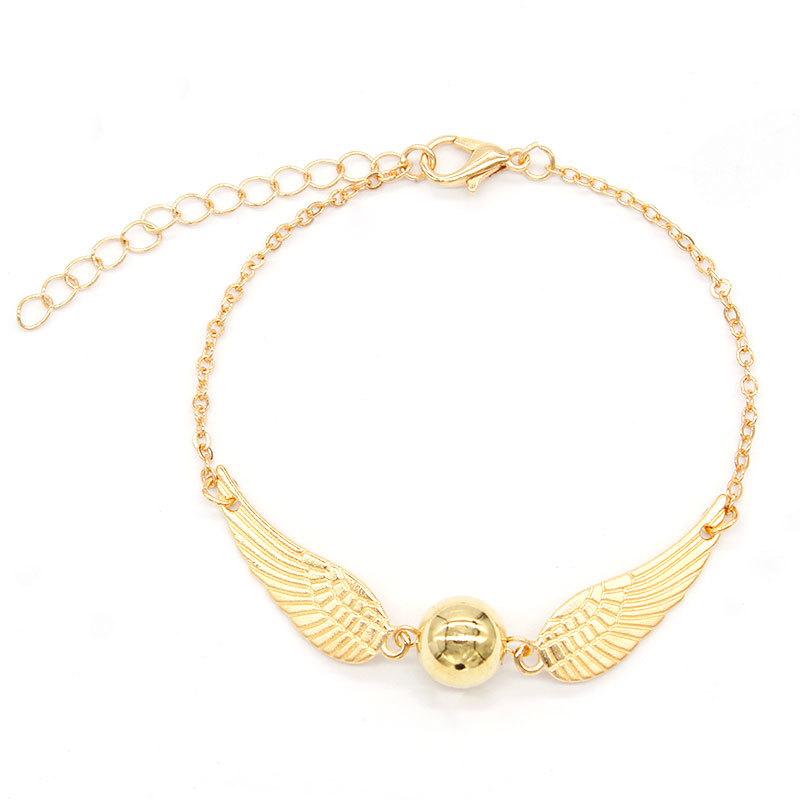 Golden Snitch Charm Bracelet for Women, Adjustable 18+5cm Alloy Wing Ball Chain Bracelet, Fashion Movie Inspired Jewelry Gift золотой