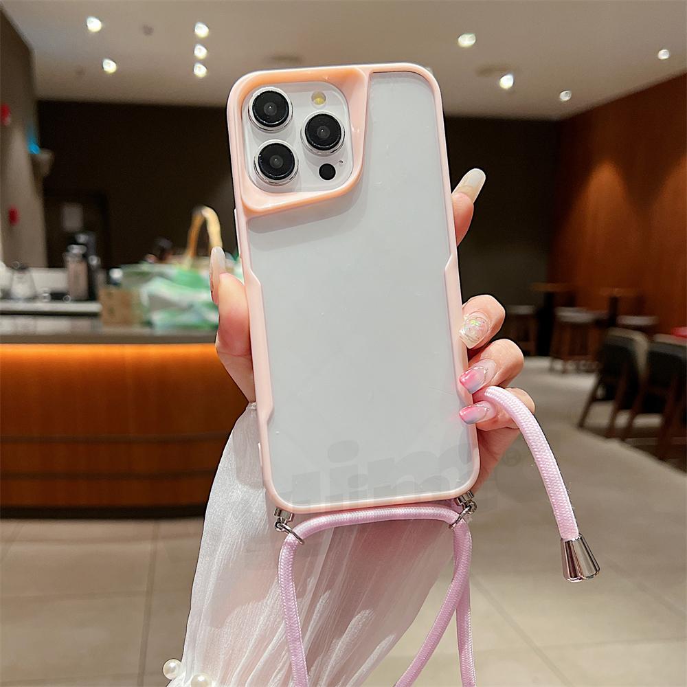 Crossboby Lanyard Cord Rope Necklace Case für iPhone 15 11 13 Pro Max 12 14 Plus Blade Pattern Clear Hard Acrylic Phone Cover