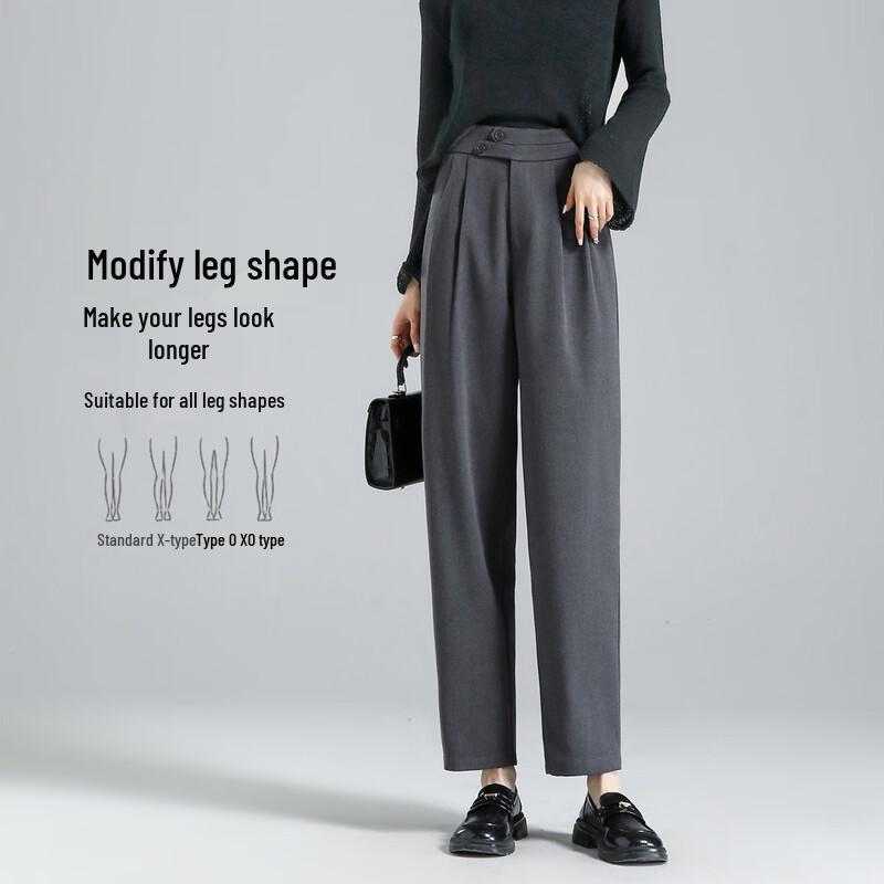 Women's Commuter Tapered Harem Pants with Asymmetric Pleats