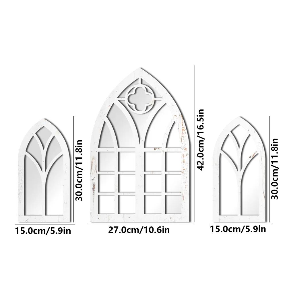 1/3Pcs Gothic Mirrors Wall Decor Spooky Gothic Arched Wall Mirrors Vintage Cathedral Arch Frame Mirror Decorative Goth Mirror