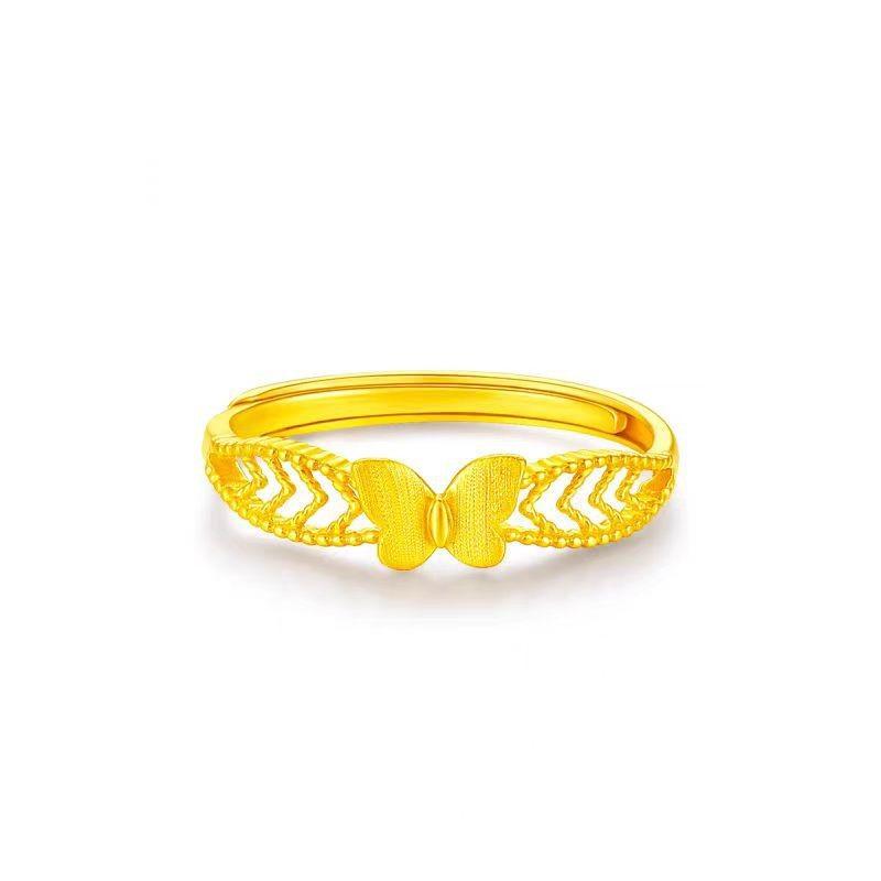 Stylish Open Adjustable Flower Butterfly Ring In Gold For Women Gift Jewelry