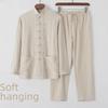 Men's Cotton Linen Tang Suit - Long Sleeve Chinese Style Retro Buttoned Tai Chi Outfit for Middle-Aged & Elderly
