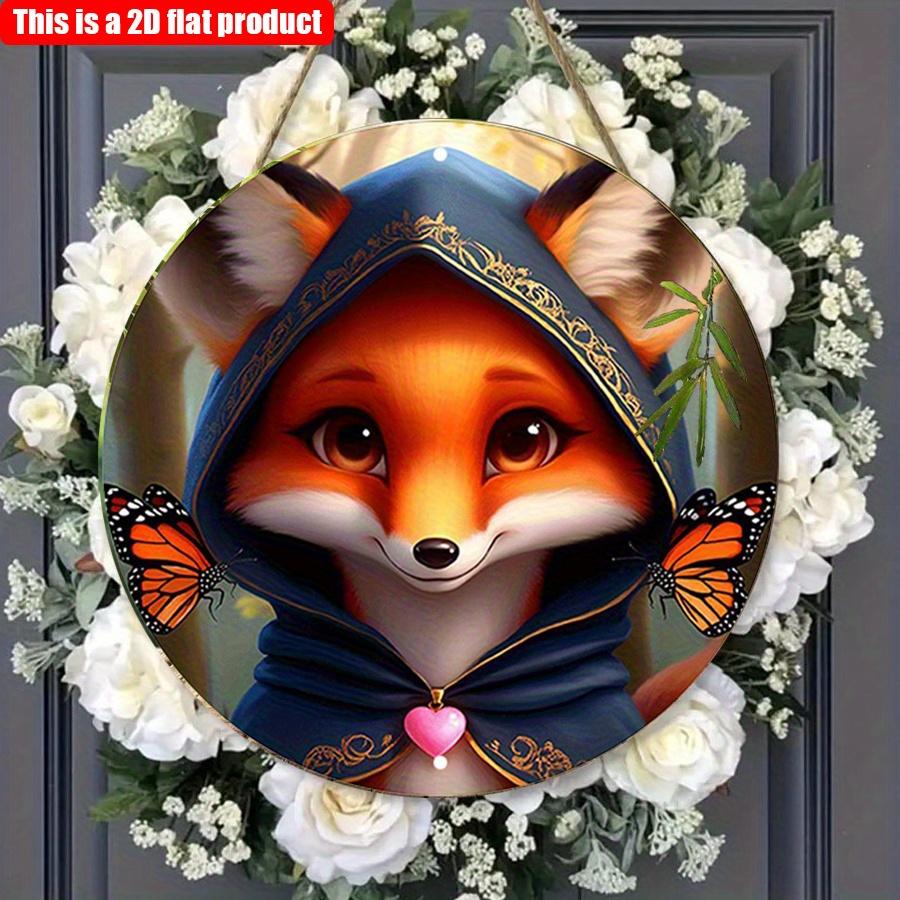 2D Flat 20*20cm1pc Cute Fox with Cloak High Quality Round Hanging Sign, Charming Fox&Butterfly Patterns Window Art Ornament, Exceptional Wooden Gift