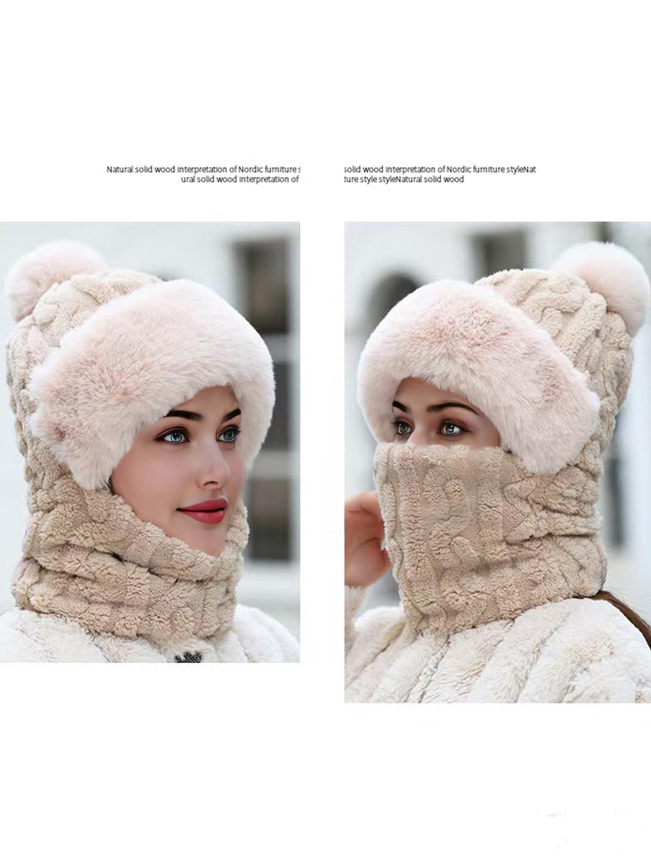 

Шапка женская зимняя шарф маска интегрированный комплект из двух предметов ветрозащитная флисовая защитная шапка утолщенная теплая шапка Baotou