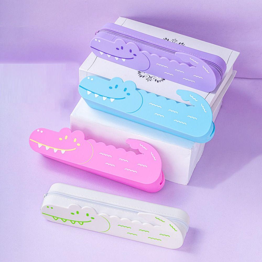 Cute Crocodile Storage Pouch Large Capacity Stationery Bag Portable Zipper Penbag  Students