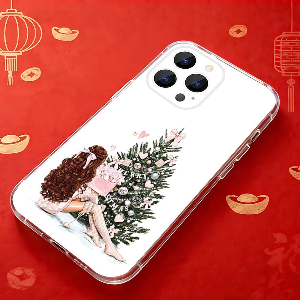 Christmas Tree Girl GiftS Transparent Soft Case for iPhone 17,16,15,14,13,12,11,Pro,Max,Plus, X,XS,XR,SE4,E Mini