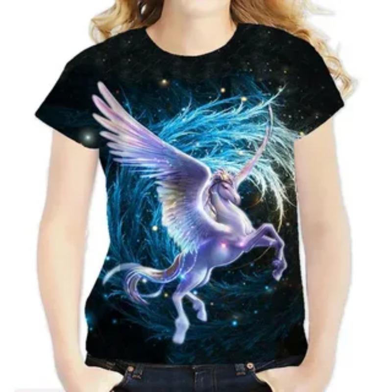 

Летняя милая детская футболка с креативным красочным принтом лошади, мягкая, удобная, с круглым вырезом и короткими рукавами 170