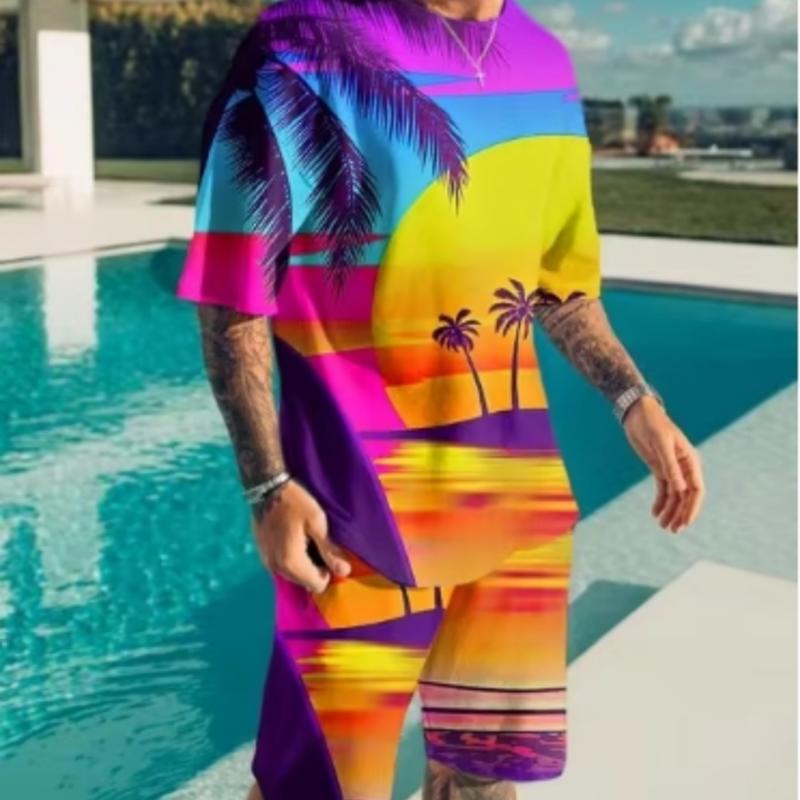 Nuovo Set Estivo da Uomo Tute Moda Casual Manica Corta Stile Vacanze Stampa 3D T-shirt da Uomo+Pantaloni Corti Completi Abbigliamento Maschile