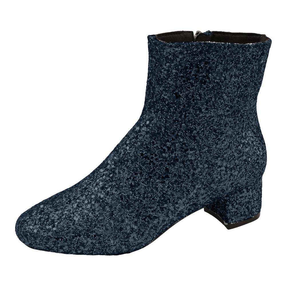 Botas Calientes Mujer Tacón Grueso Punta Fina Brillantes Moda Casual Cremallera Lateral Color Sólido Ropa Exterior Tobillo Botas Planas Mujer