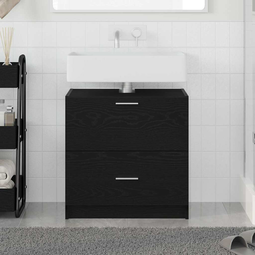 Bathroom Cabinet with Door Black Oak Look 59 x 37 x 59 cm