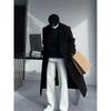 Men's Black Mid-Length Woolen Trench Coat – Autumn/Winter Loose Fit, Thickened Korean Style.